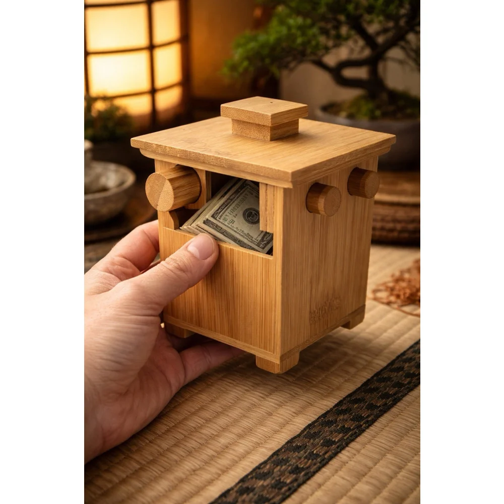 Bamboo Puzzle Lock Box Secret Storage Box Hidden Lock Wooden Safe Box Style Japa
